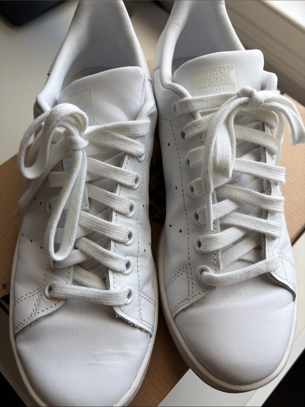 adidas White Leather Stan Smith Lace-Up Sneakers